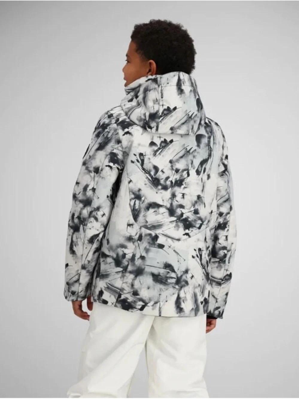 Obermeyer Gents Black and White Marble Print Hooded Ski Jacket Boys Teen L 14-16